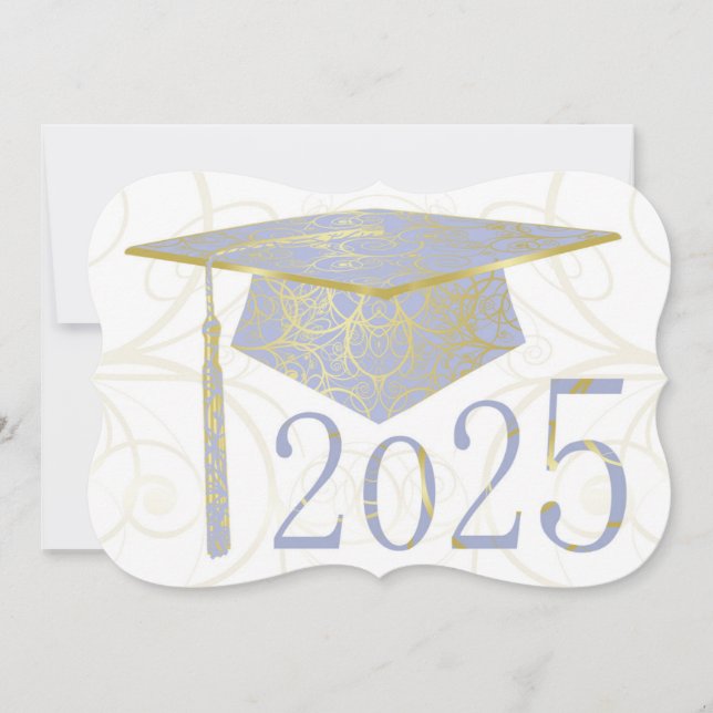 Sky Blue and Gold Floral Cap 2025 Card (Front)