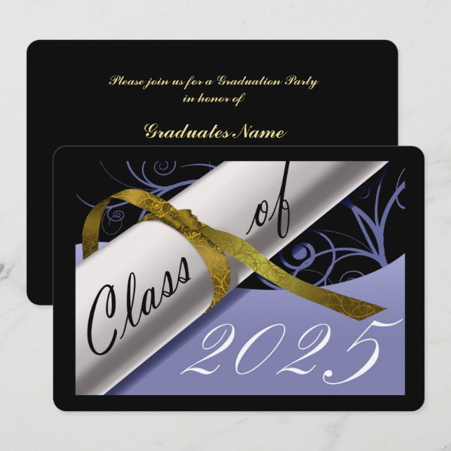 Sky Blue and Gold Graduation Party Invitation (Front/Back)