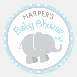 Sky Blue and Grey Elephant Baby Shower Classic Round Sticker
