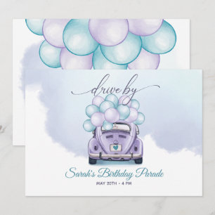 Sky Blue and Lilac Surprise DriveBy Birthday Invitation