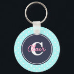 Sky Blue and Navy, Initial, and Name Key Ring<br><div class="desc">There is no cuter key chain than a polka dot keychain with your initial and name!</div>