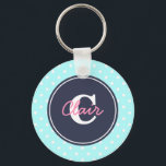 Sky Blue and Navy, Initial, and Name Key Ring<br><div class="desc">There is no cuter key chain than a polka dot keychain with your initial and name!</div>