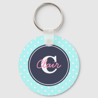 Sky Blue and Navy, Initial, and Name Key Ring