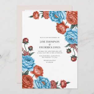 Sky Blue and Terracotta Watercolor Floral Wedding Invitation