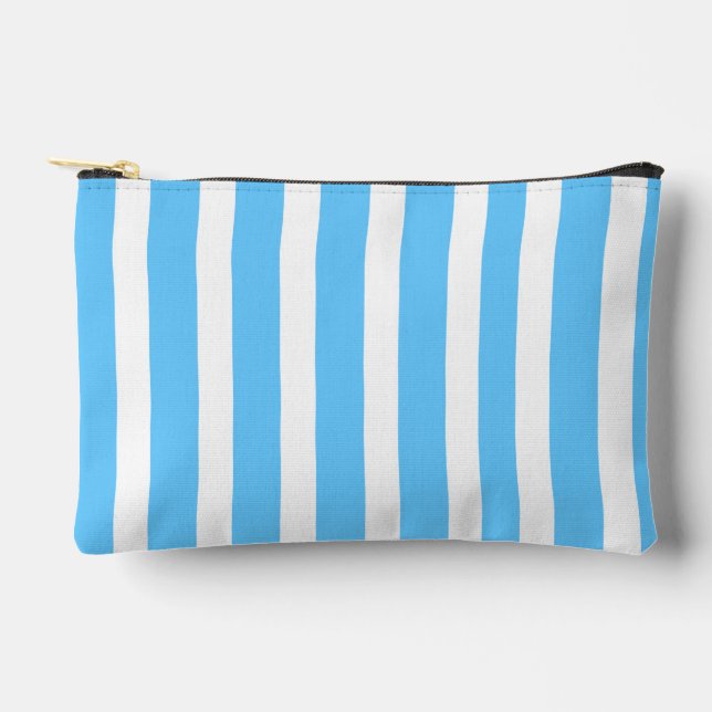 Sky Blue and White Cabana Stripes  Accessory Pouch (Front)