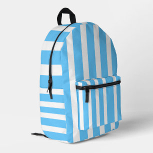 Sky Blue and White Cabana Stripes Printed Backpack
