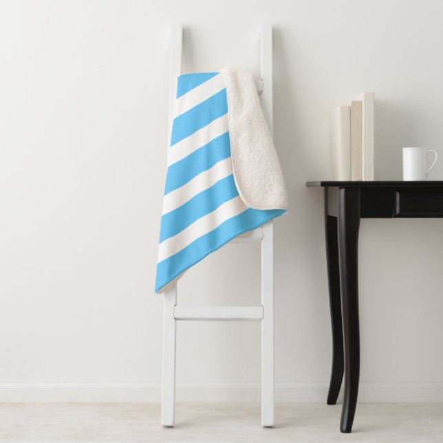Sky Blue and White Cabana Stripes  Sherpa Blanket (In Situ)