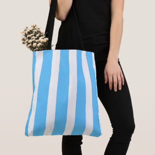 Sky Blue and White Cabana Stripes Tote Bag