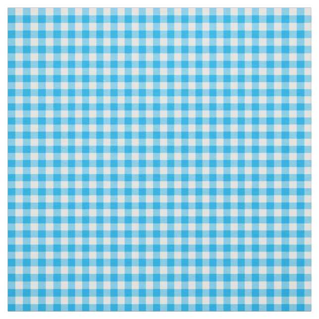 Sky Blue and White Check Gingham Pattern Fabric (Swatch)
