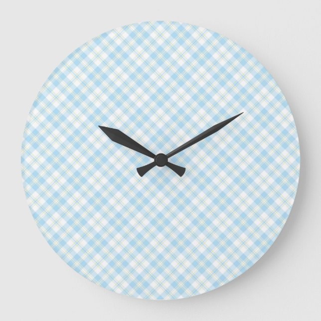 Sky Blue and White Check Round Wall Clock (Front)