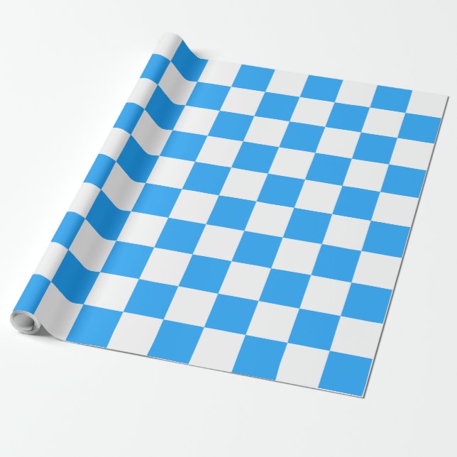 Sky Blue and White Chequerboard Pattern Wrapping Paper (Unrolled)