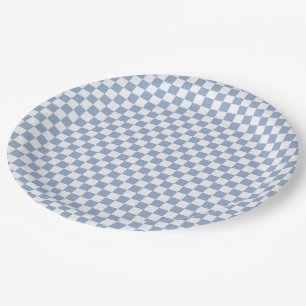Sky Blue and White Chequered Paper Plates