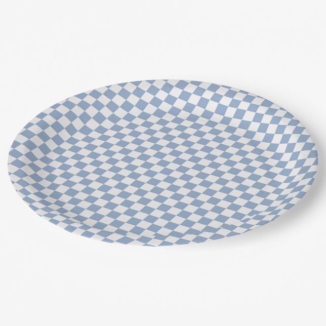Sky Blue and White Chequered Paper Plates (Angled)