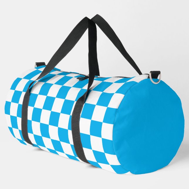 Sky Blue and White Chequered pattern Duffle Bag (Left Corner)