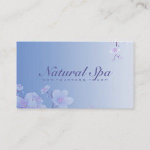 Sky Blue And White Cherry Blossom Natural Spa Business Card