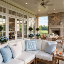 Sky Blue and White Classic Square Monogram