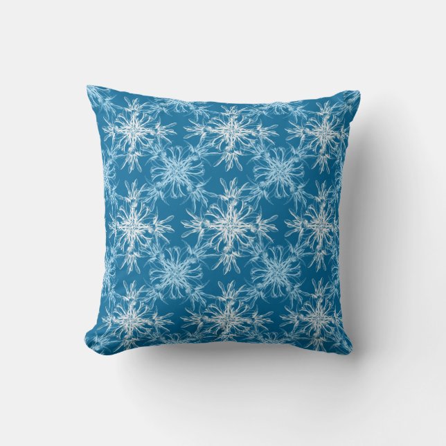 Sky Blue and White Damask Floral Cushion (Front)