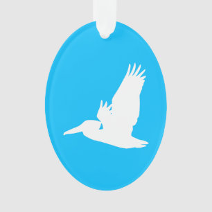 Sky Blue and White Flying Pelican Ornament