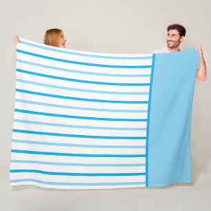 Sky Blue and White Geometric Stripes Fleece Blanket