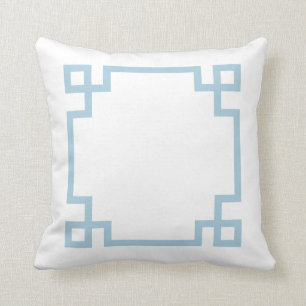 Sky Blue and White Greek Key Cushion