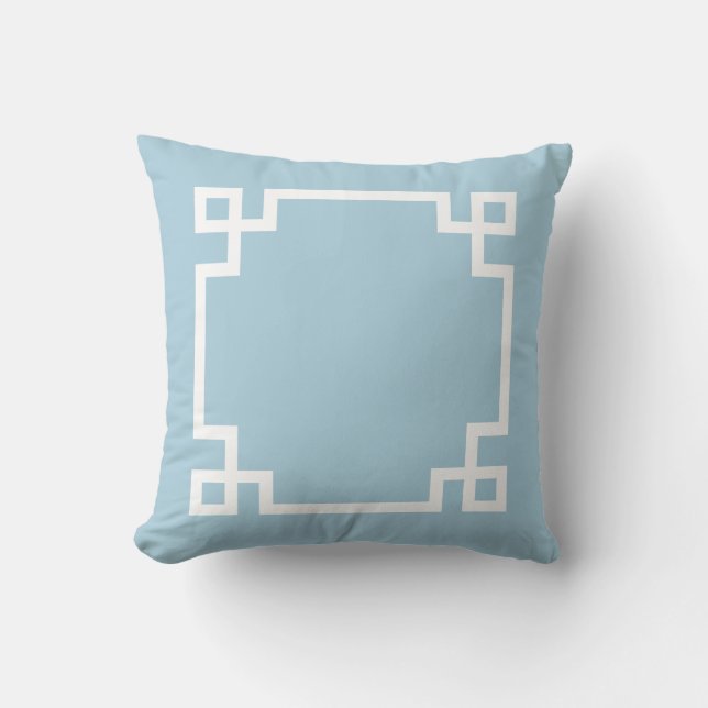 Sky Blue and White Greek Key Cushion (Front)