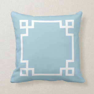 Sky Blue and White Greek Key Cushion