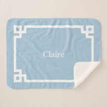 Sky Blue and White Greek Key Monogram