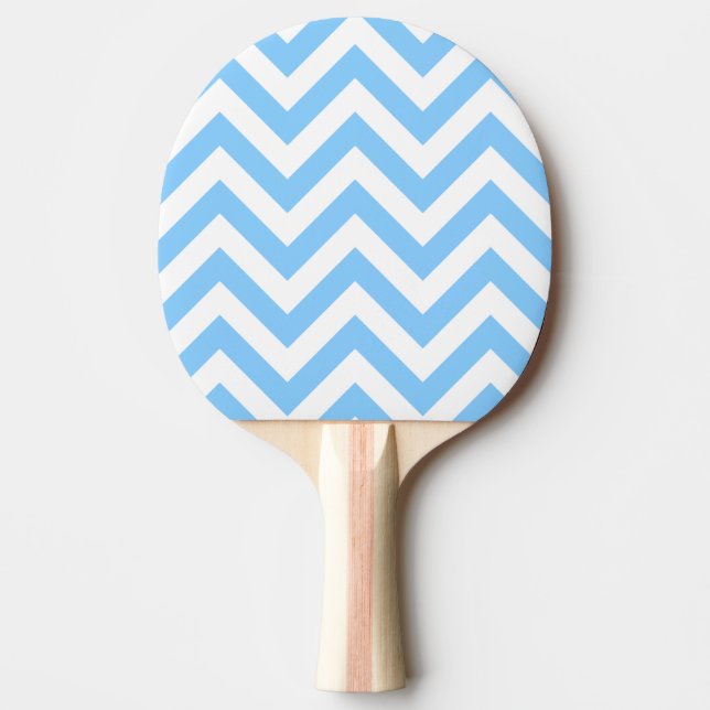 Sky Blue and White Large Chevron ZigZag Pattern Ping Pong Paddle (Front)