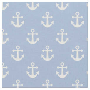 Sky Blue and White Nautical Anchors Pattern Fabric