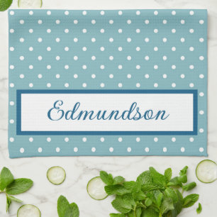 Sky Blue and White Polka Dot Personalised Tea Towel