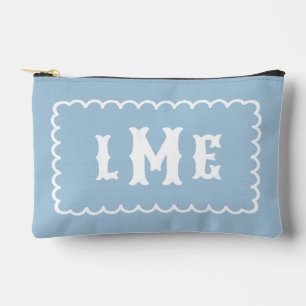 Sky Blue and White Scalloped Monogram Accessory Pouch