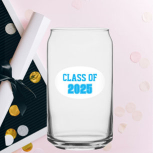 Sky Blue and White School Colors Class Year Can Glass
