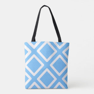 Sky Blue and White Squares Tote Bag