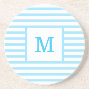 Sky Blue and White Stripes Custom Monogram Coaster