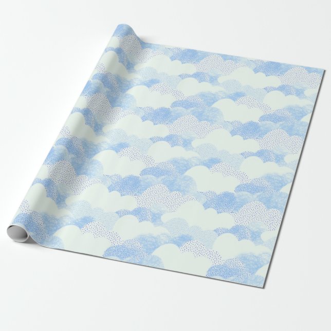 Sky Blue And White Textured Abstract Clouds Wrapping Paper (Unrolled)