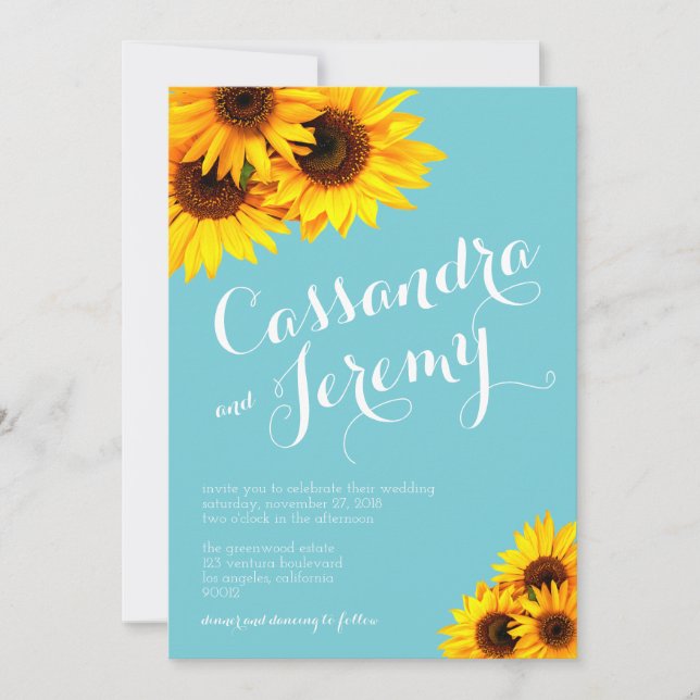 Sky Blue and Yellow Sunflowers Wedding Invitation (Front)