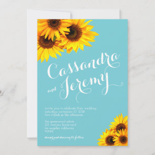 Sky Blue and Yellow Sunflowers Wedding Invitation