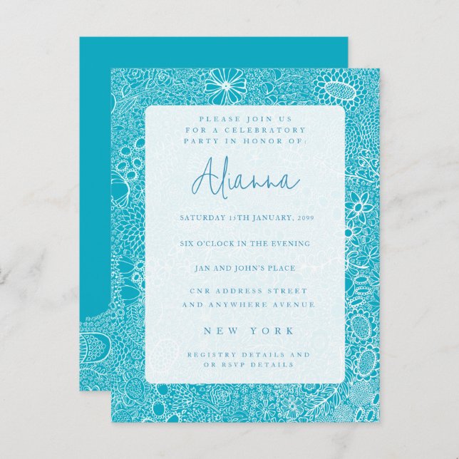Sky Blue Any Special Occasion Party Invite Postcard (Front/Back)