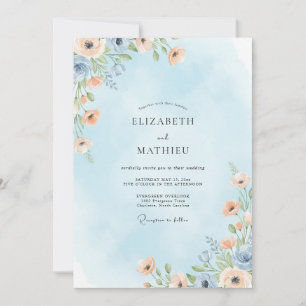 Sky Blue Artistic Floral Wedding Invitation