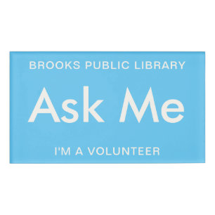 Sky Blue Ask Me Buttons for Volunteers Magnetic Name Tag
