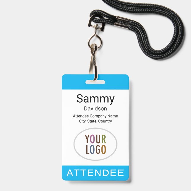 Sky Blue Attendee Badge Logo Lanyard Clip Reel ID Badge (Front with Lanyard)
