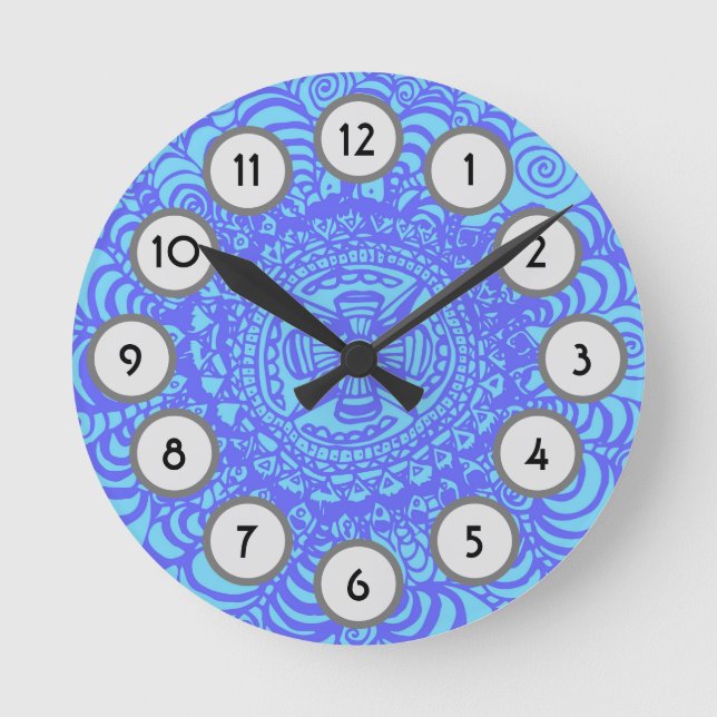 Sky Blue Aztec Mandala Clock (Front)