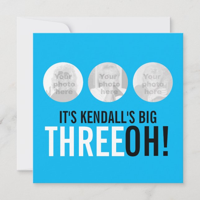 Sky blue black 30th THREEOH! photo birthday Invitation (Front)