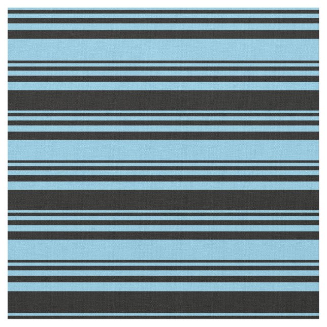 Sky Blue & Black Coloured Pattern of Stripes Fabric (Close Up)