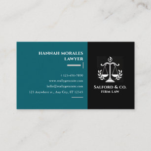 Sky Blue & Black Minimalist Attorney Modern Lawyer Business Card
