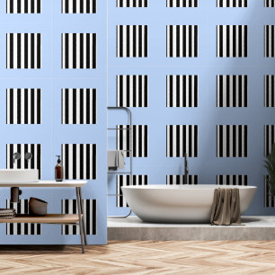 Sky Blue + Black White Stripes Wallpaper