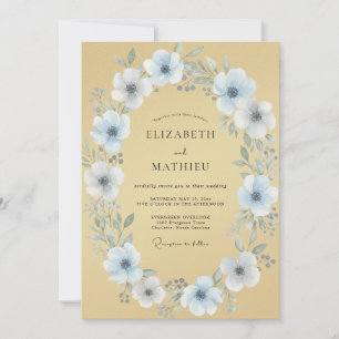 Sky Blue Bloom Garland Wedding Invitation