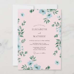 Sky Blue Bloom Romance Wedding Invitation