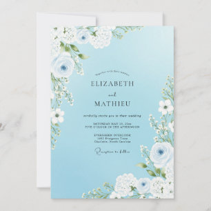 Sky Blue Blooming Romance Wedding Invitation