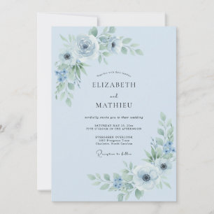 Sky Blue Blossom Accent Wedding Invitation